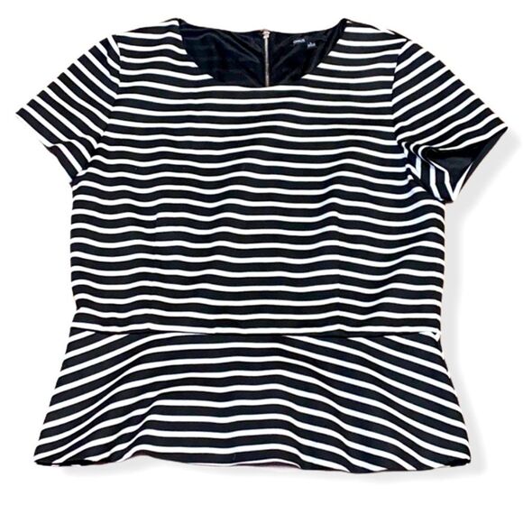 Chaus Tops - Chaus Peplum Ponte Knit Top Black & White Striped